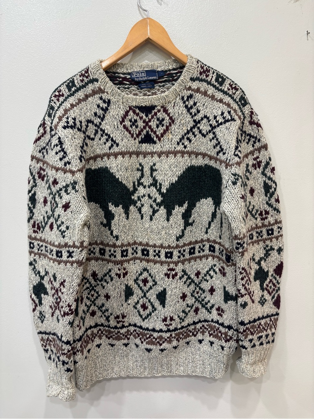 Vintage Ralph Lauren Handknit Wool Deers Sweater Men’s Size Large ( FLAWED )